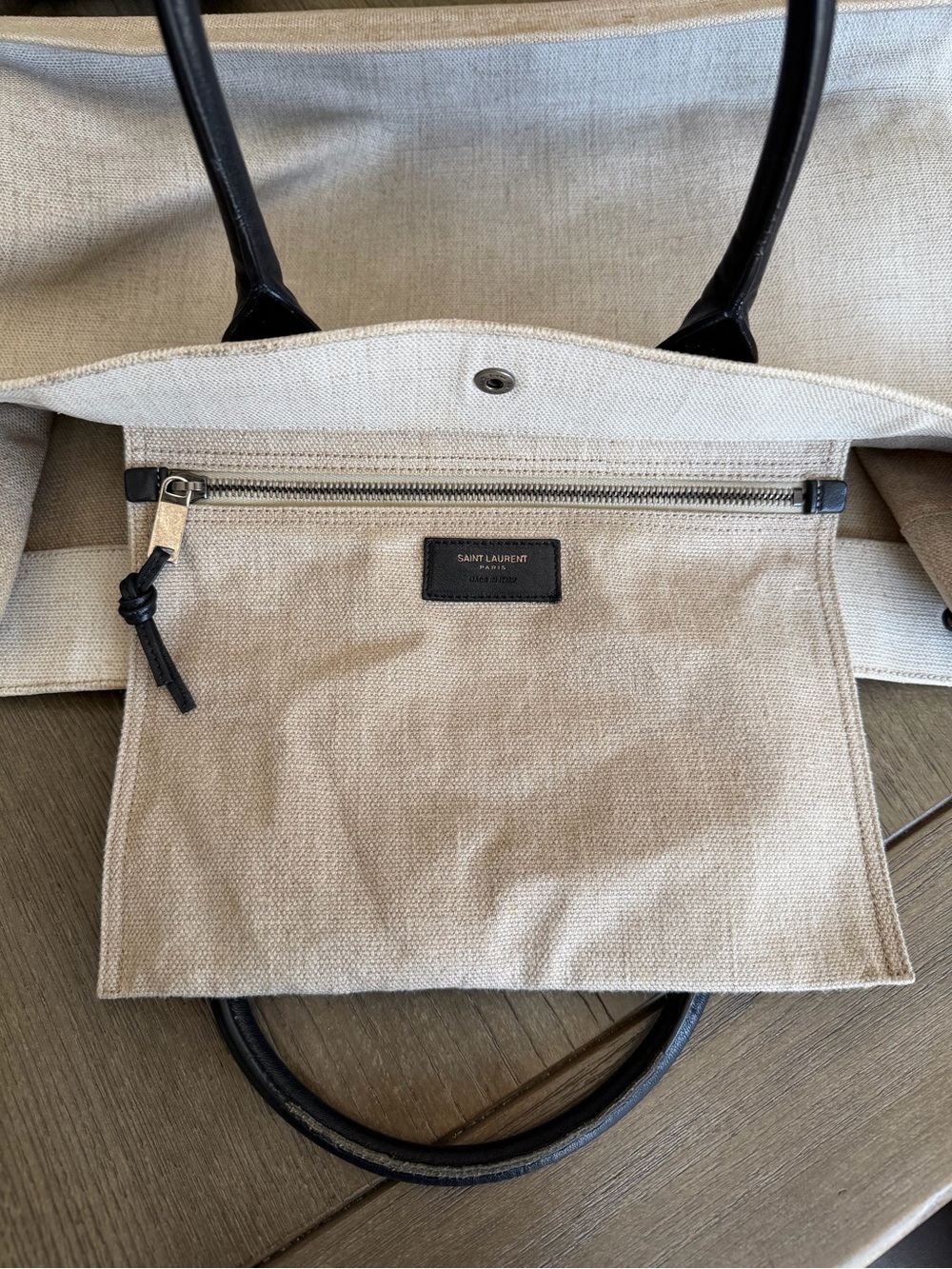 Authentic Saint Laurent Canvas Rive Gauche Tote in Ivory and Black - Picture 15 of 17